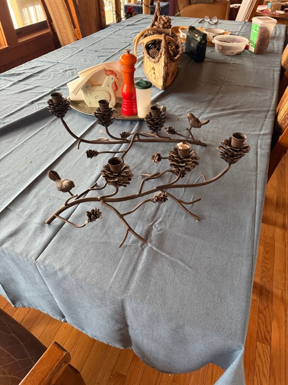 Pinecone Branch Metal Candle Holder in Dark Bronze